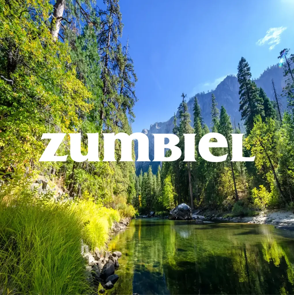 zumbiel logo over an image of a forest and river