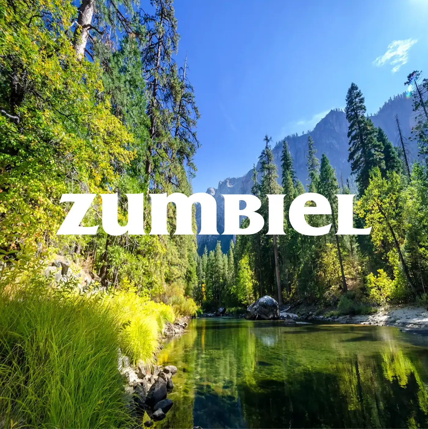 zumbiel logo over an image of a forest and river
